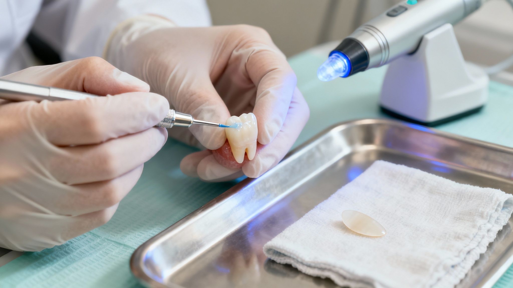 A diagram comparing a dental veneer and dental bonding.
