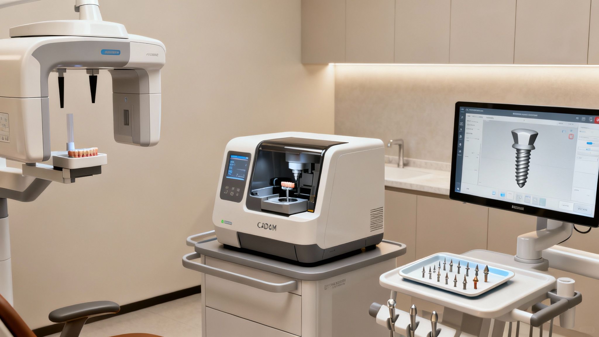 A friendly dentist discussing costs with a patient in a modern dental office.
