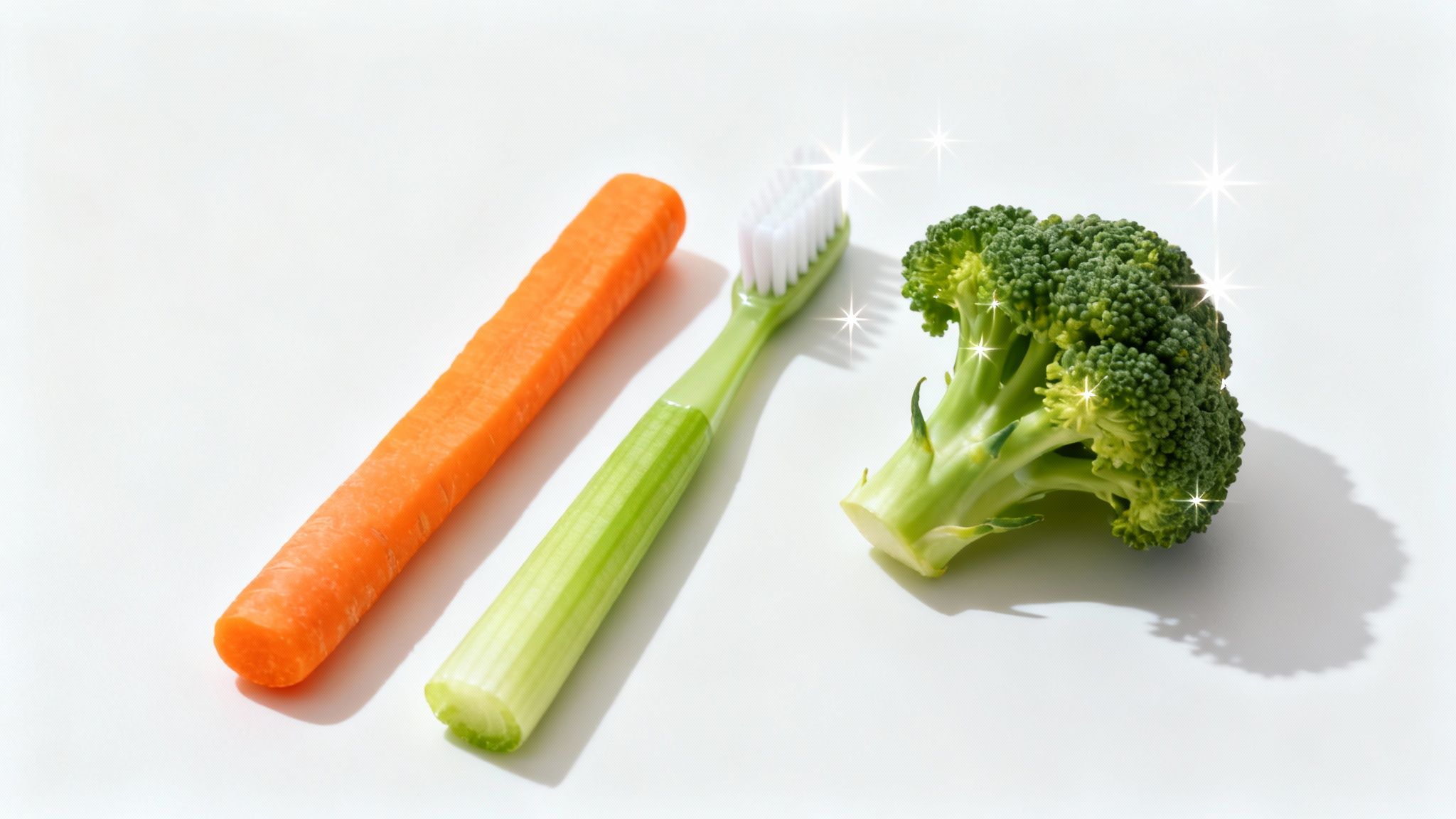 A vibrant assortment of raw carrots, celery, and broccoli florets