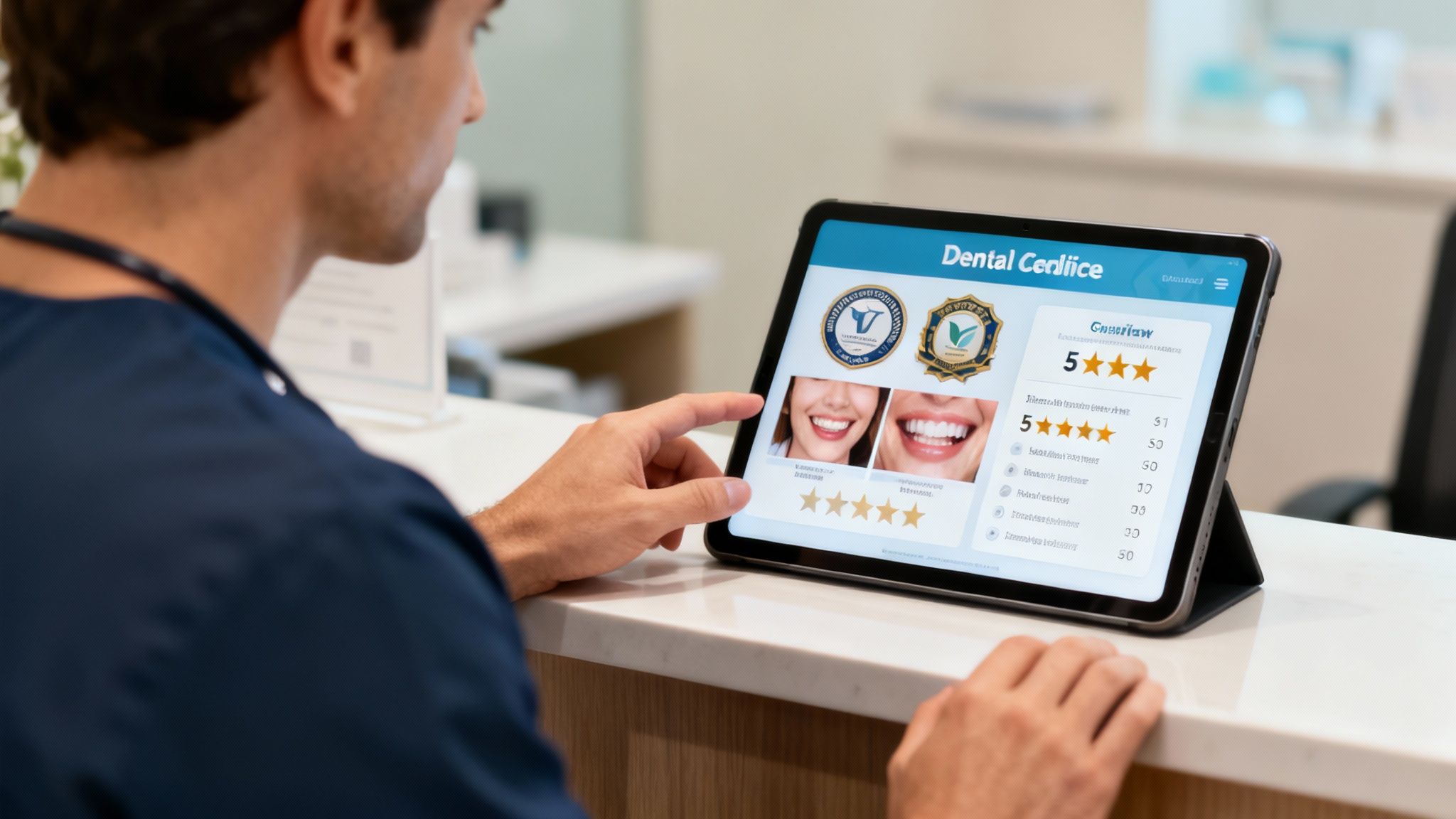 Tijuana Dentist: Guide to Dental Implants & Full Mouth Restoration Tijuana 3 Dentist showing a patient their x-ray on a tablet