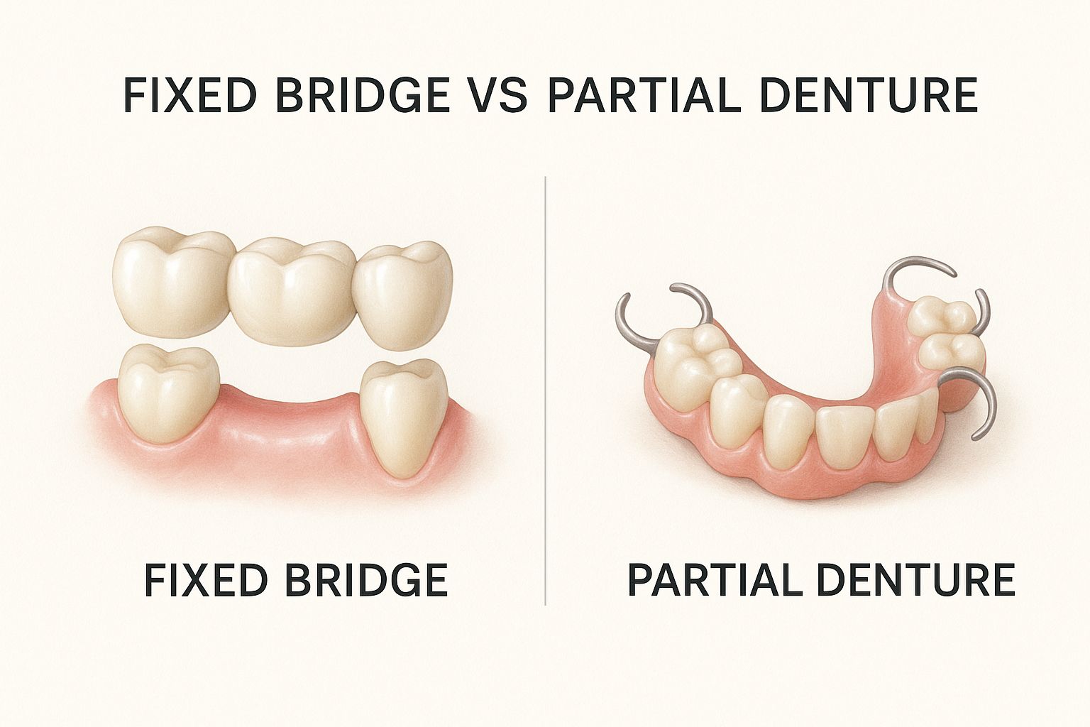 Infographic about dental bridge vs partial denture