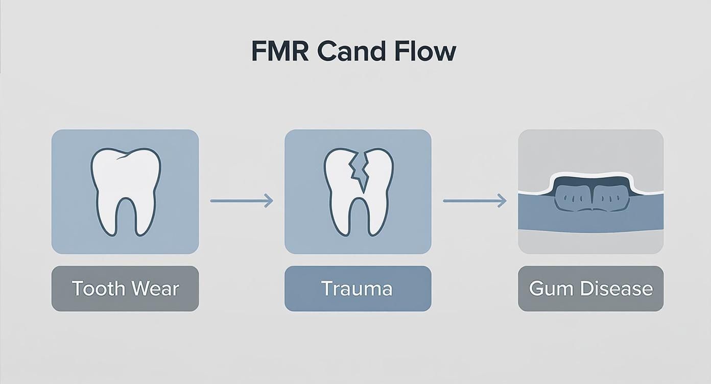 Infographic showing the main reasons for full mouth reconstruction Tooth Wear, Trauma, and Gum Disease.