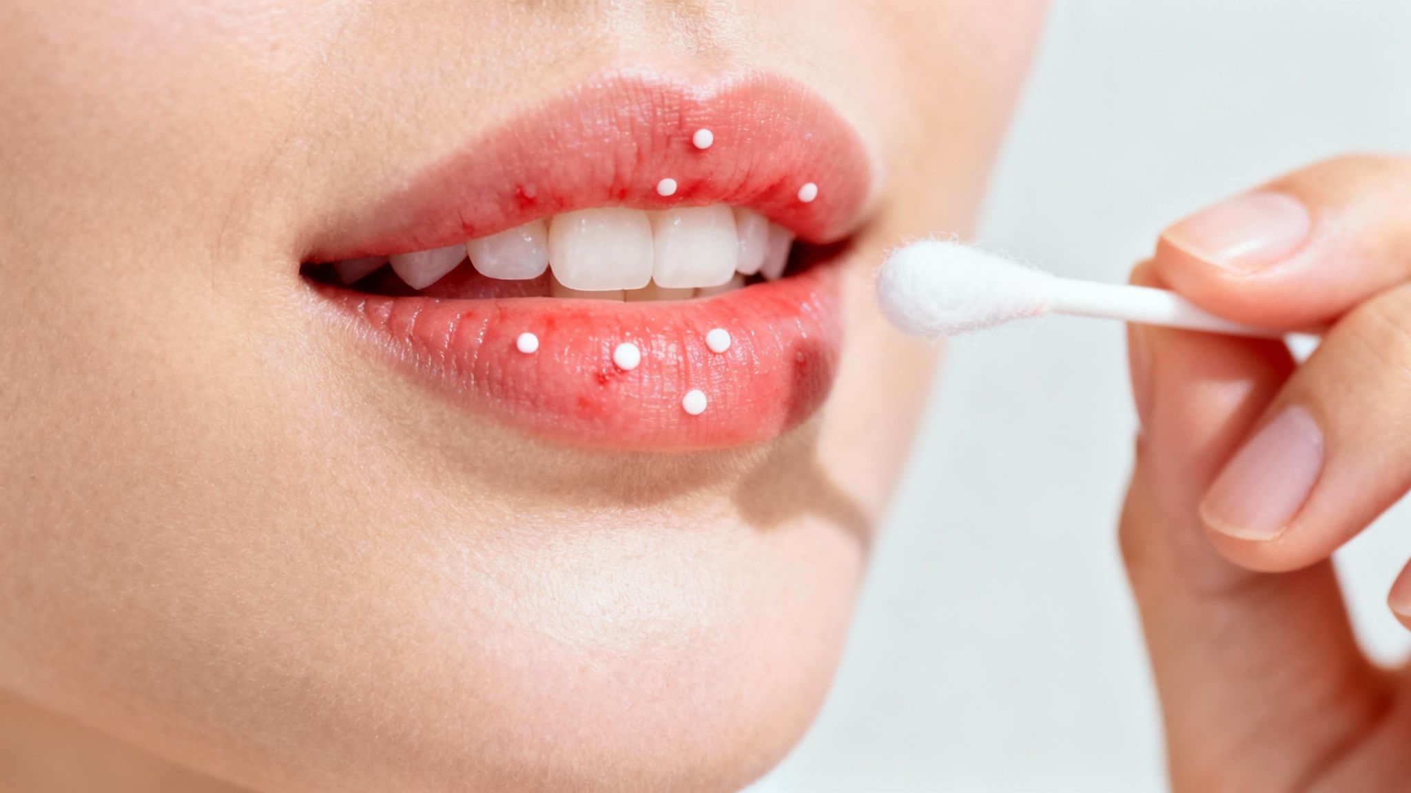 A person rinsing their mouth over a sink to soothe gum irritation.