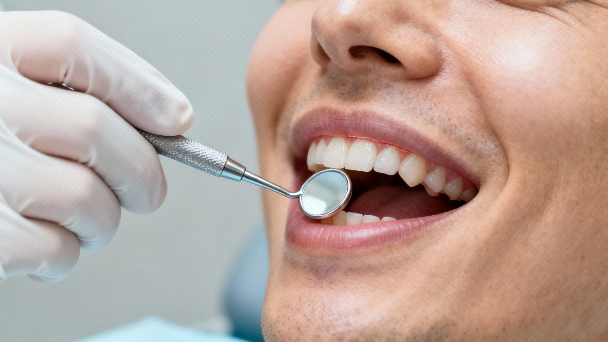Dentist examining a patient's gums during a check-up