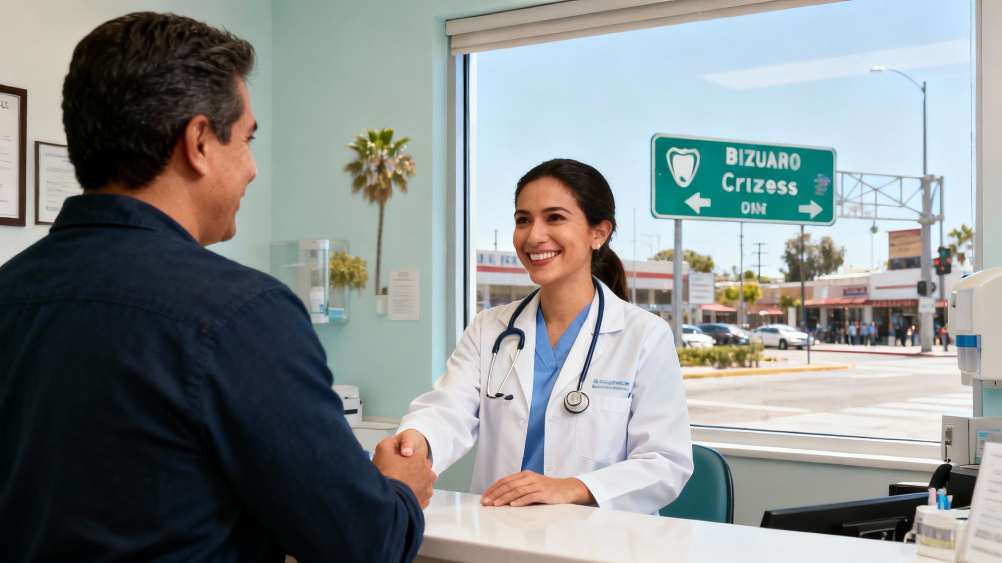 A welcoming aerial view of Tijuana showing its proximity to the U.S. border.
