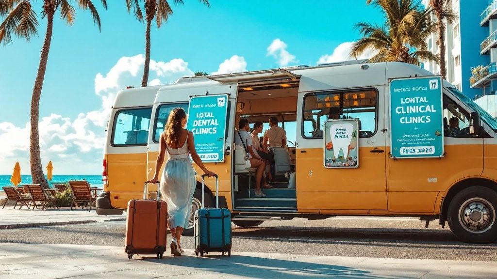 People crossing a pedestrian bridge at the US-Mexico border.
