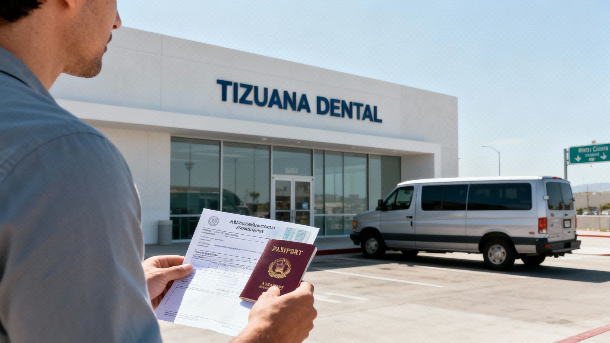 A winding road leading towards a sunny coastal city, symbolizing the journey to Tijuana for dental care.