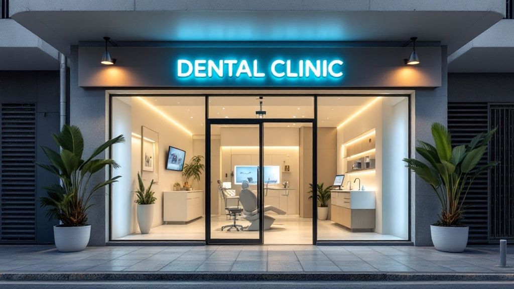 A map showing the route from San Diego to Tijuana, with pins on key locations like the border crossing and a dental clinic.