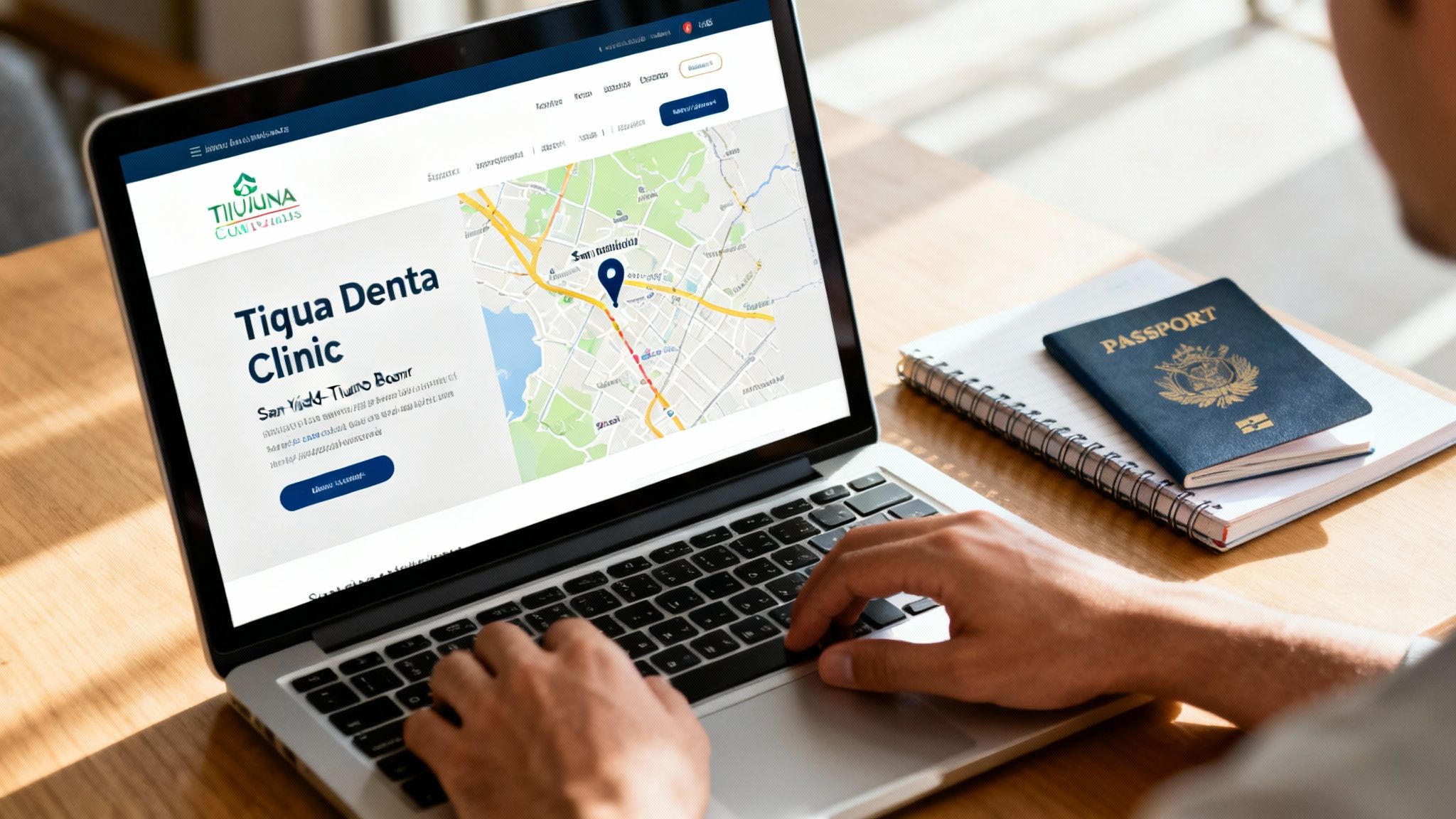 A dental patient and a Tijuana dentist looking at a tablet in a modern dental office.