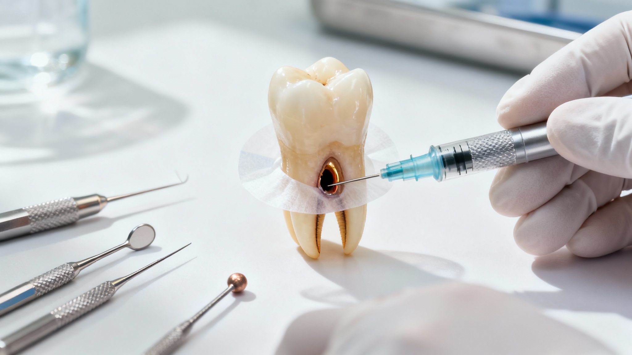 Close-up of a dental X-ray showing the root of a tooth
