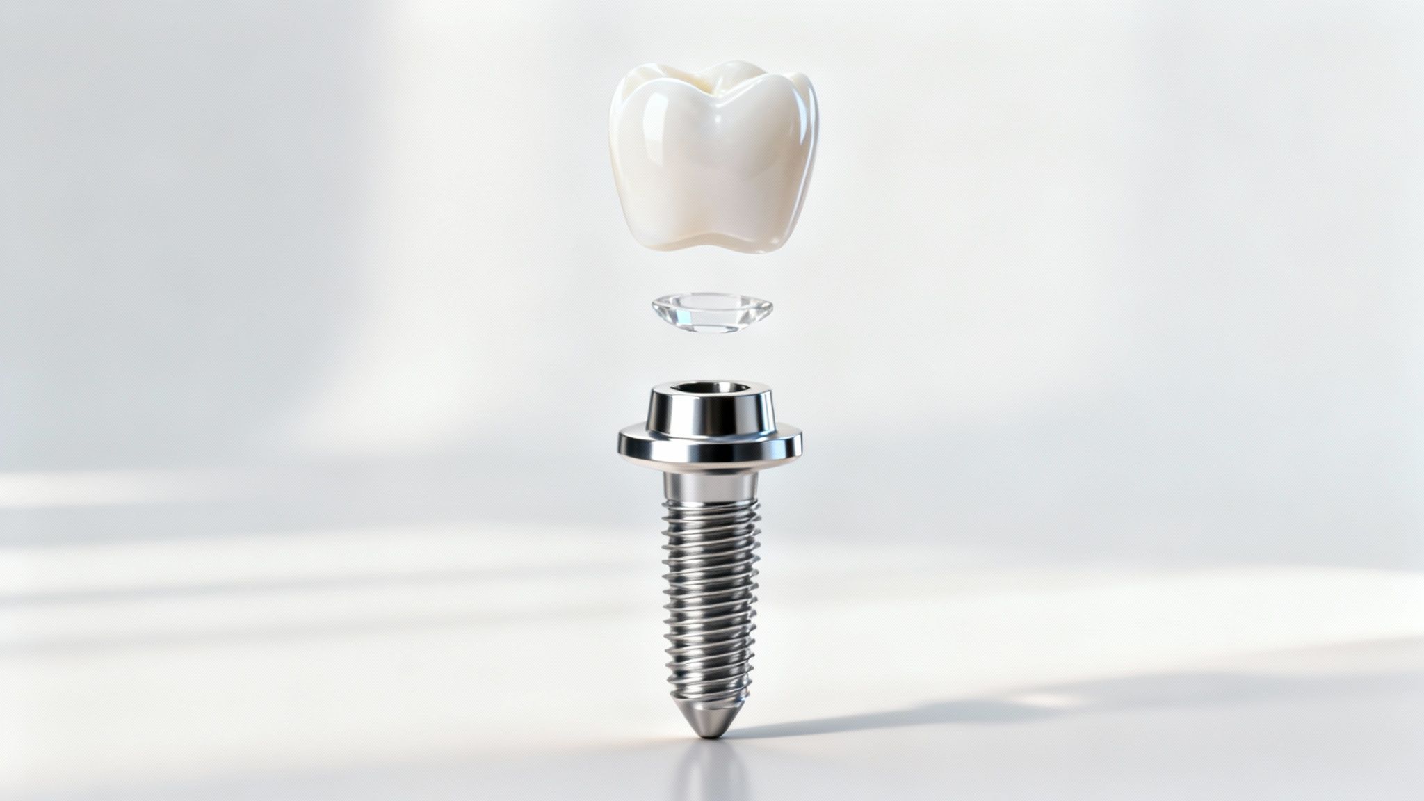 Dentist showing a model of a dental implant to a patient