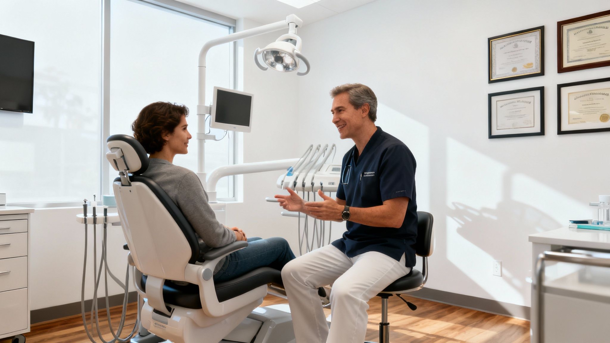 A skilled San Diego dentist consulting with a patient about dental implants