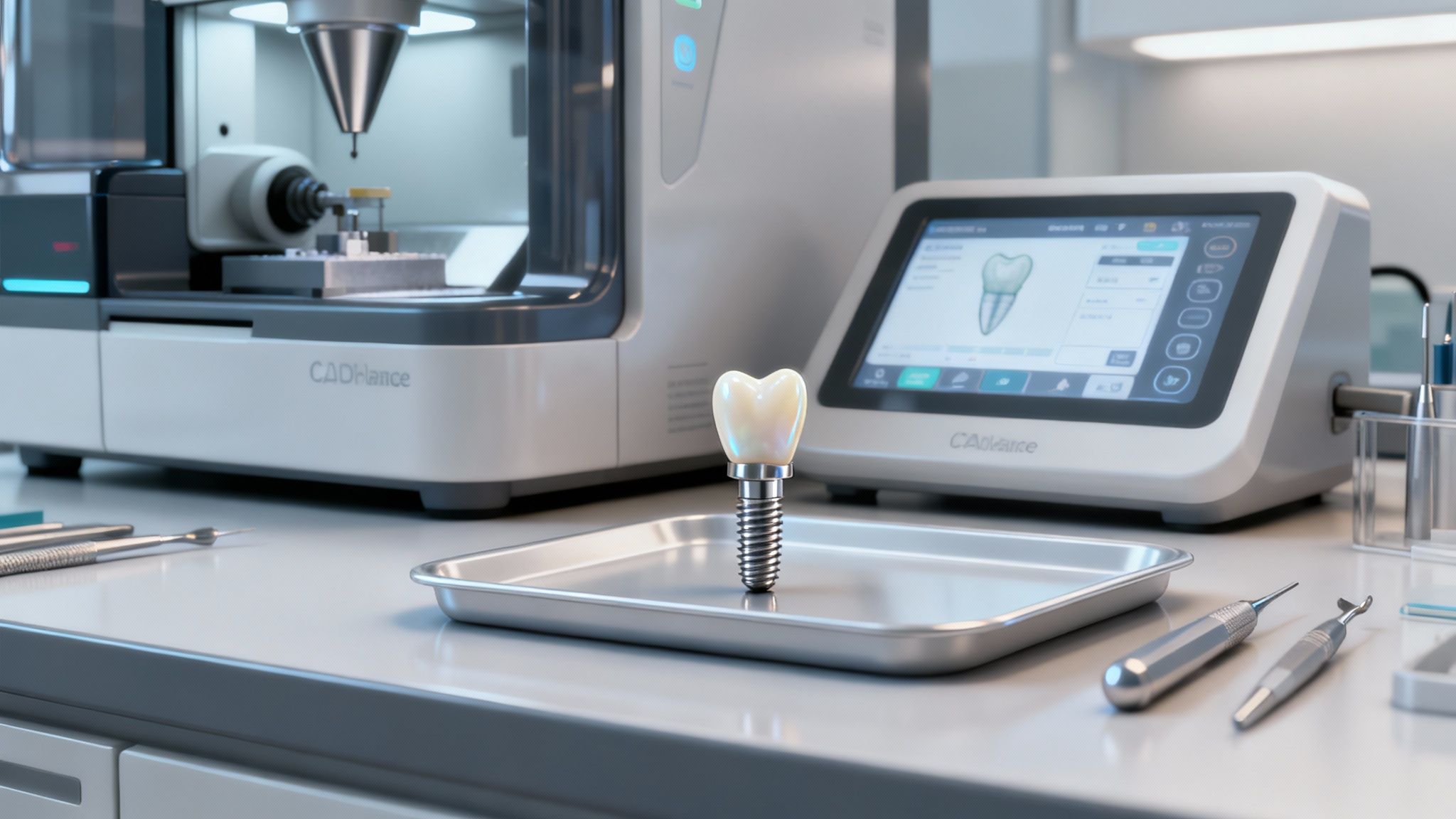 A dentist using advanced 3D scanning technology on a patient's teeth.