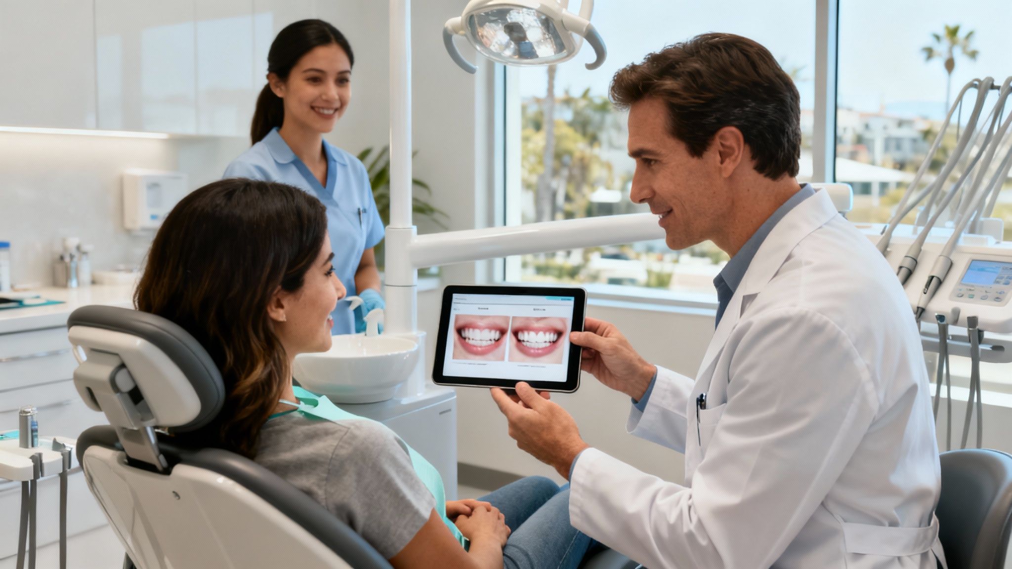 Patient smiling confidently after a dental procedure at a modern San Diego clinic.