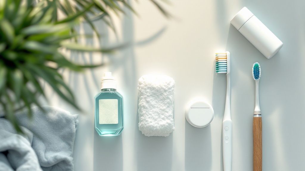 A woman smiling confidently, showcasing healthy gums and teeth.