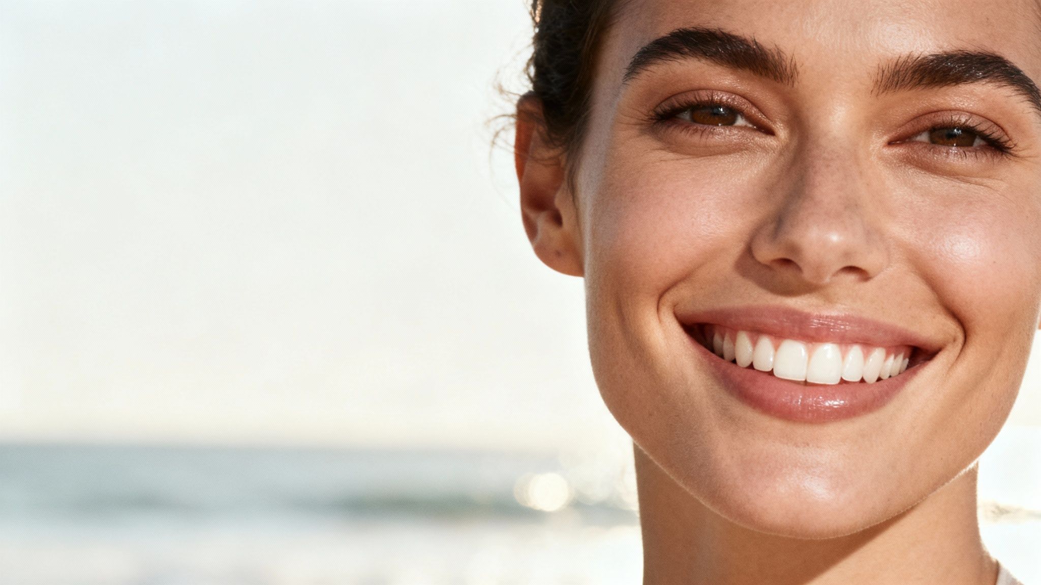 A person smiling confidently, showcasing their porcelain veneers