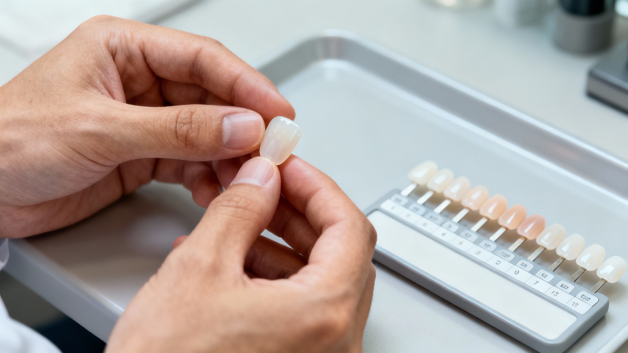 Cosmetic dentist explaining the veneer process to a patient