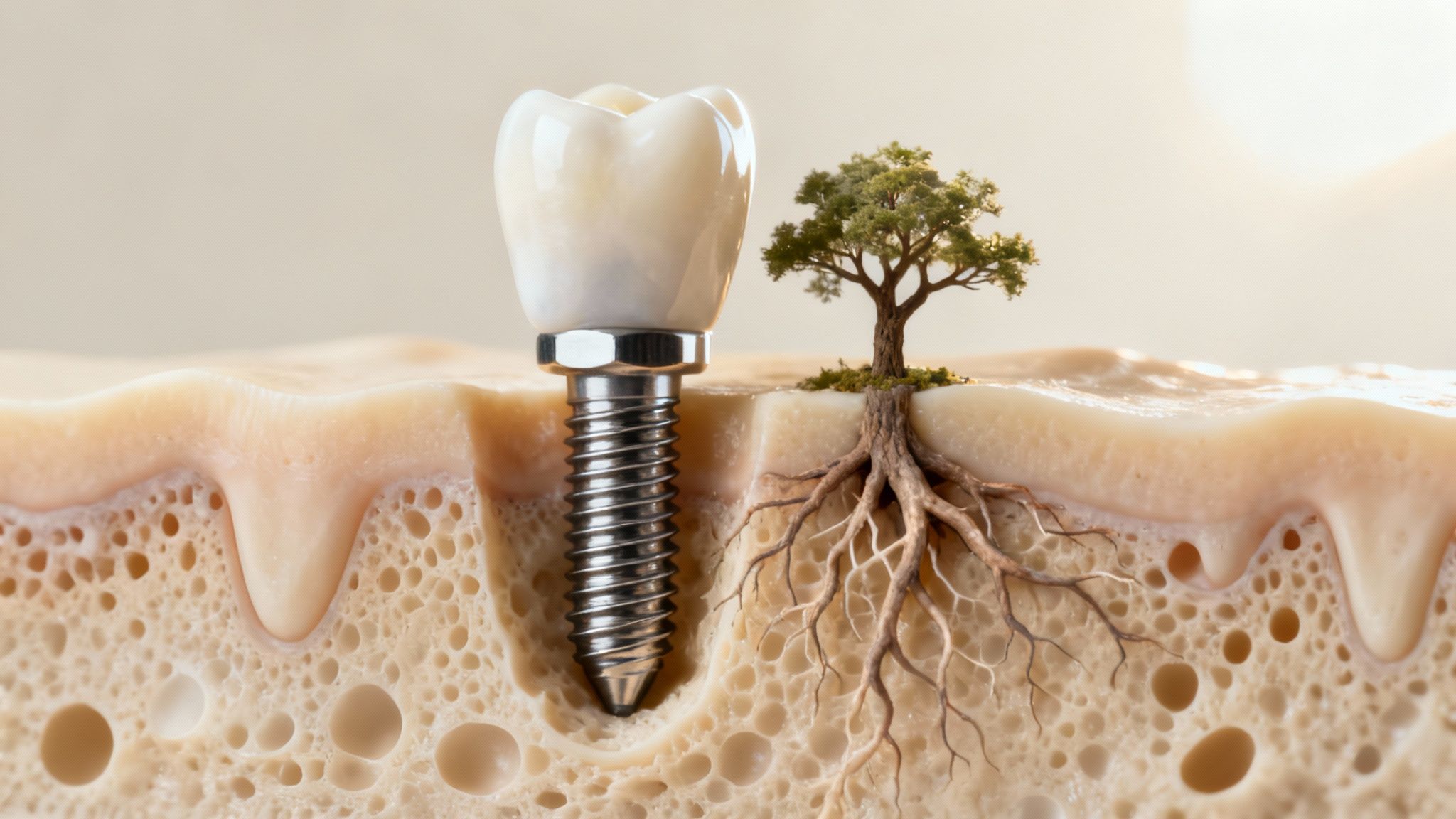 A diagram showing a dental implant integrating with the jawbone.