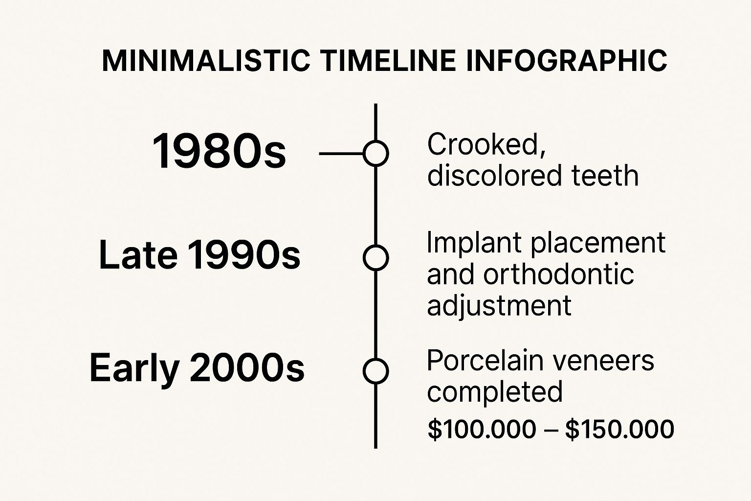 Infographic showing key data about Tom Cruise - Complete Smile Reconstruction with Dental Implants