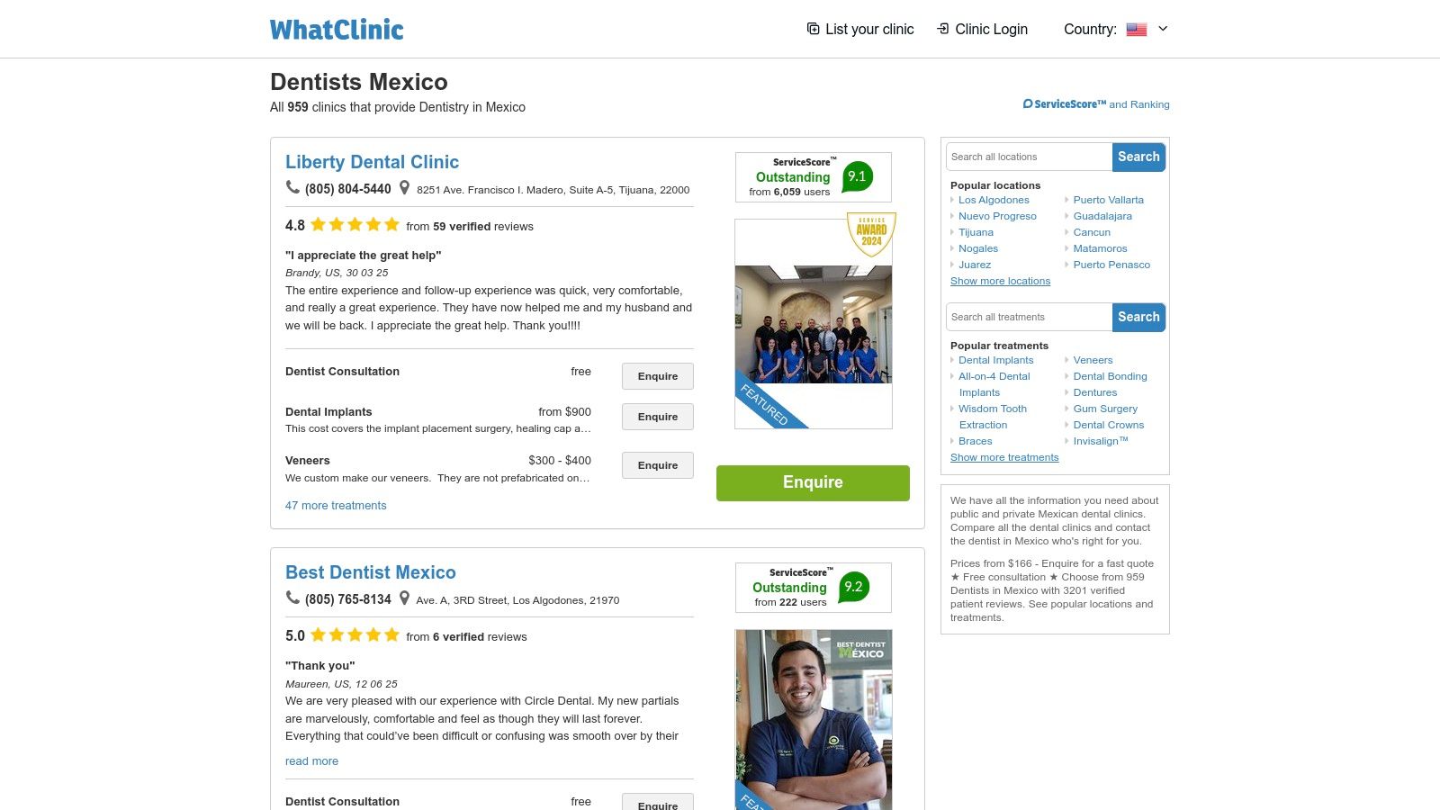 WhatClinic – Mexico Dentist Listings with Prices/Reviews