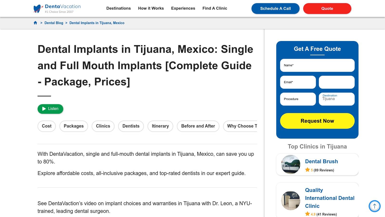 DentaVacation Website Interface