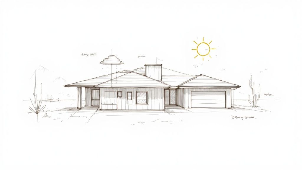 A freshly coated white flat roof on a home in Tucson, reflecting the bright sun.