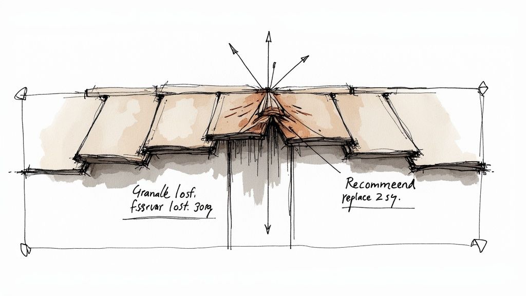 A roofing contractor taking detailed notes on a clipboard while inspecting a roof, emphasizing the importance of clear documentation.