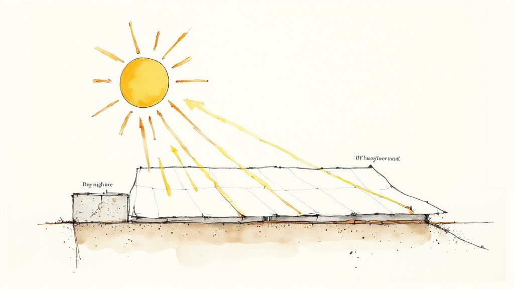 A commercial flat roof under a clear blue sky, highlighting the intense sun exposure common in desert climates.