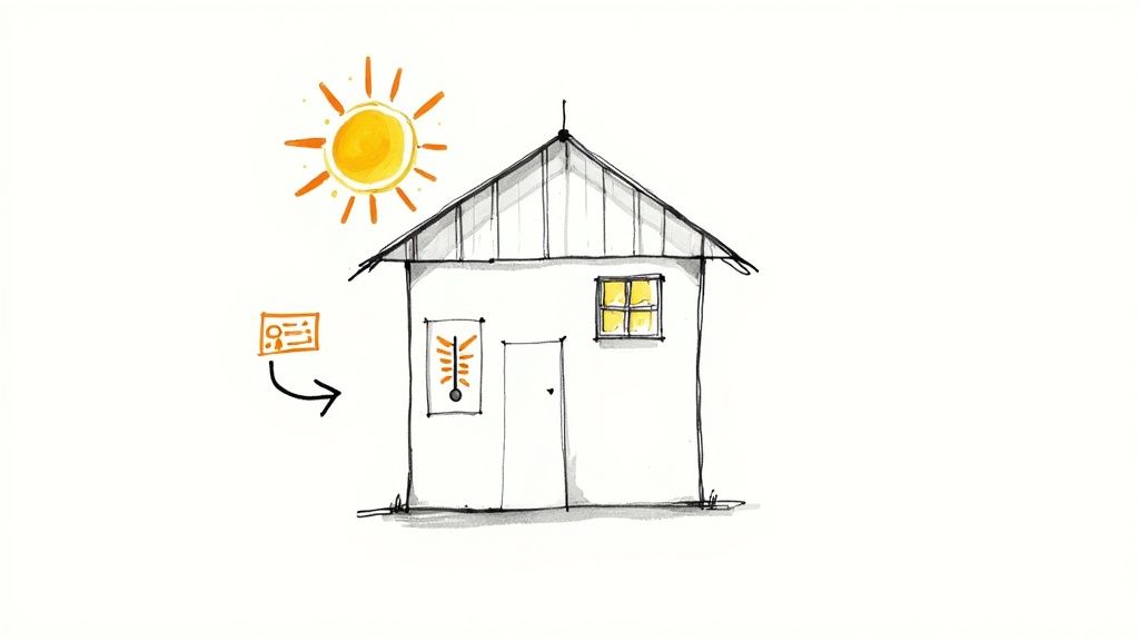 A modern metal roof on a Tucson home, reflecting the bright sun.