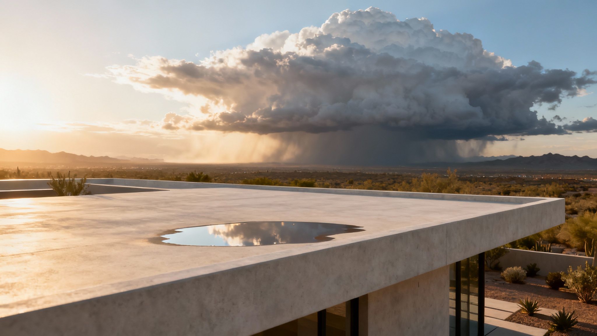 A newly installed flat roof on a Tucson home, showcasing its clean lines and durability under the bright desert sun.