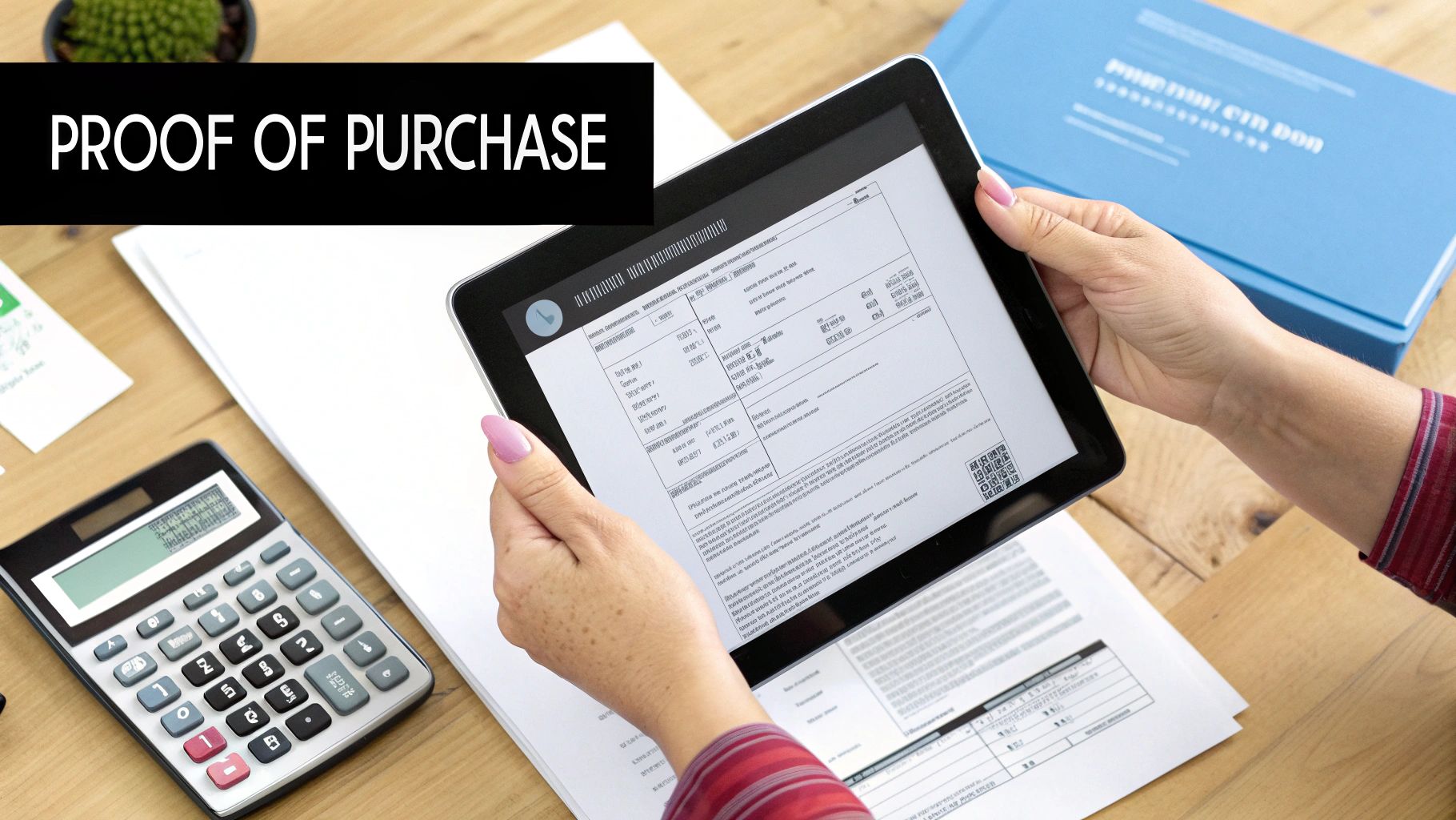 A person organizing physical and digital receipts for financial management