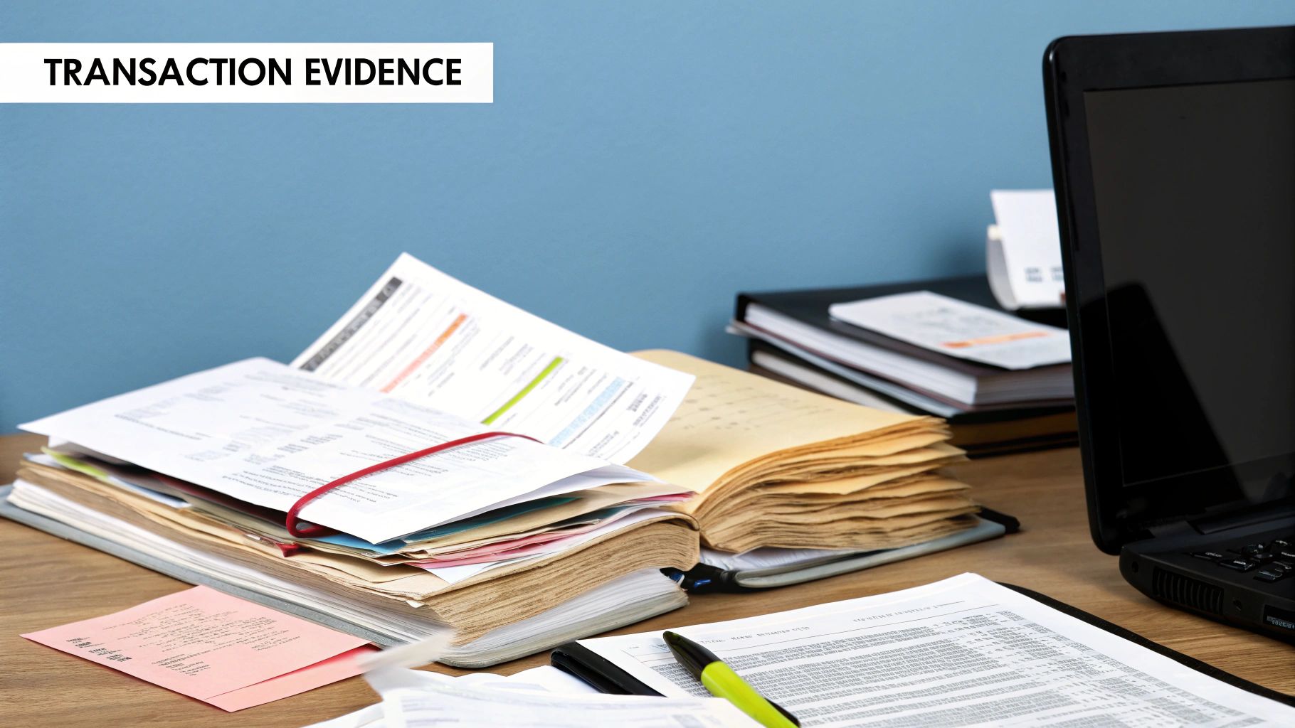 A person organizing receipts and invoices on a desk, representing the foundation of business accounting.