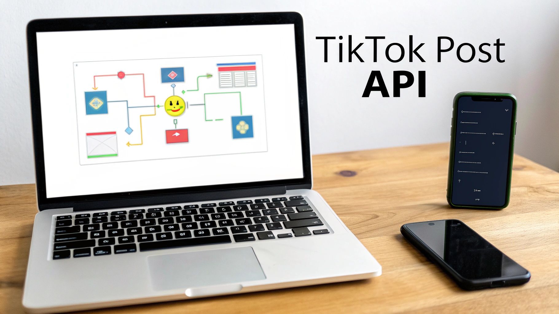 An illustration showing the TikTok logo connected to various app icons, symbolizing the API's function.