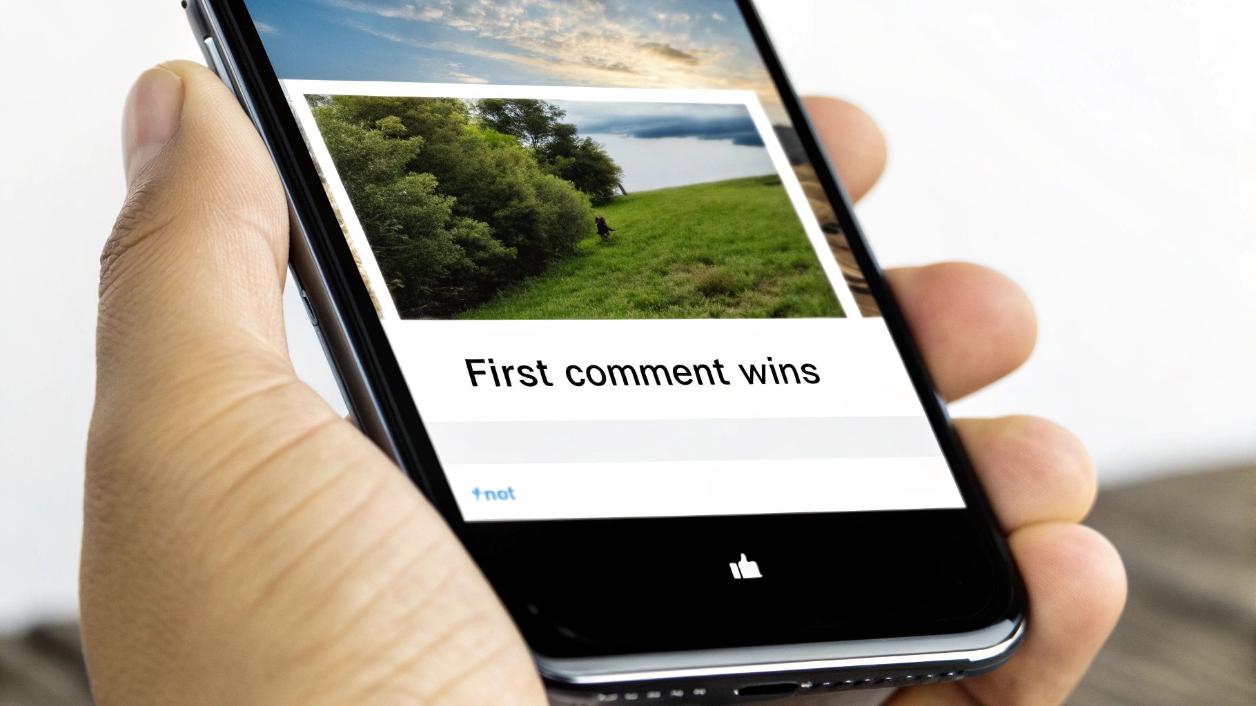 An abstract image showing a social media comment bubble with a checkmark, symbolizing a scheduled and successful first comment.