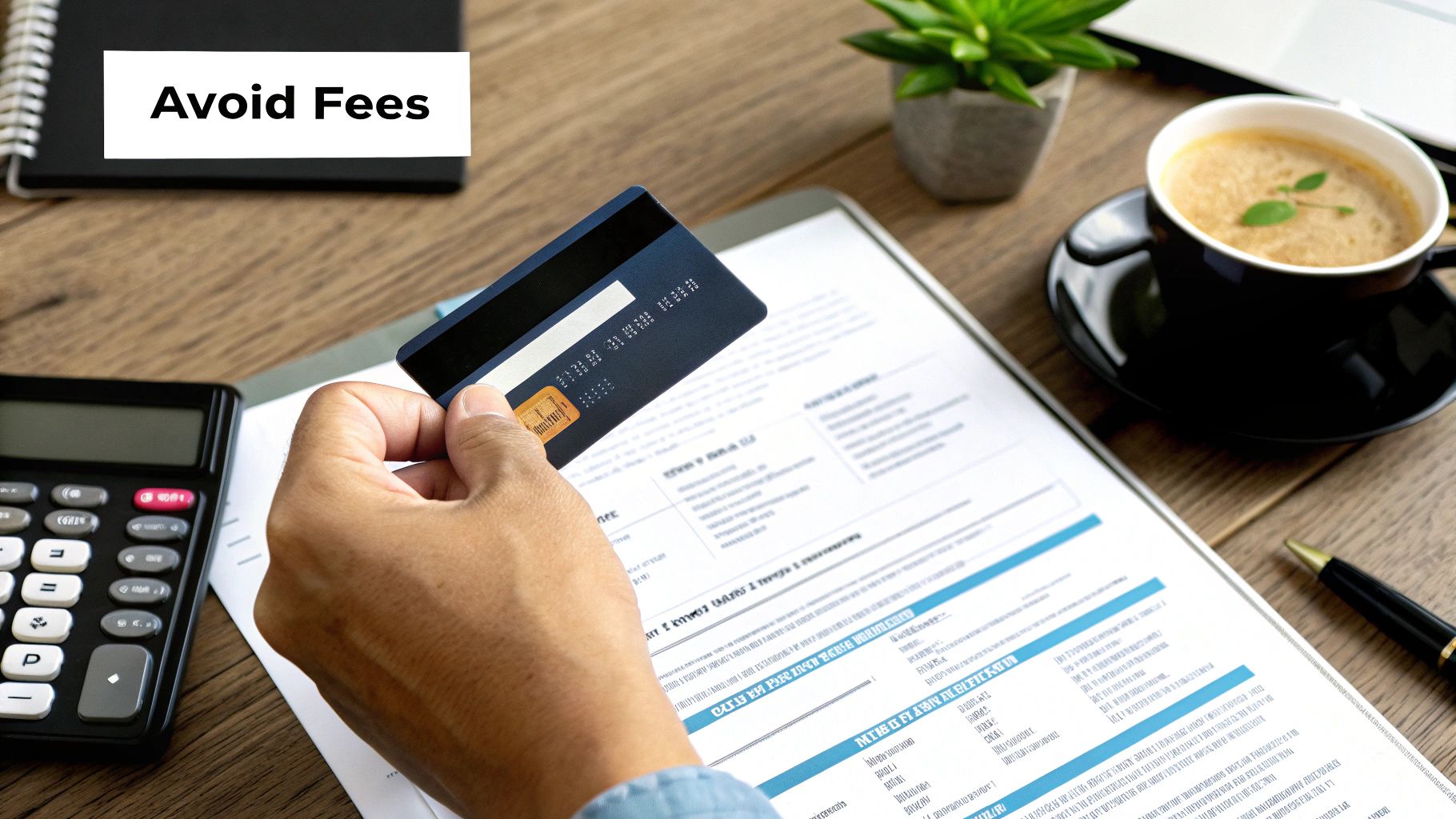 A person carefully reviewing a credit card statement with a magnifying glass, focusing on a specific transaction.
