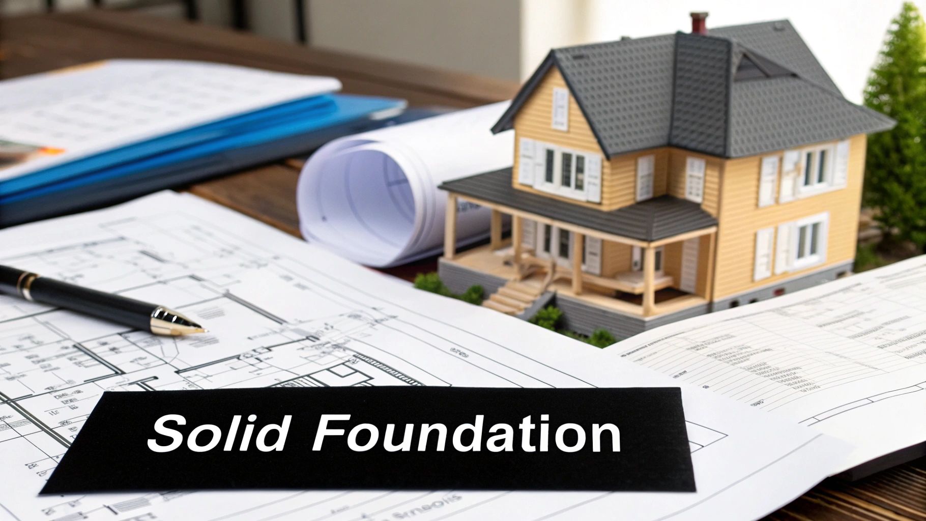 A solid stone foundation supporting a modern house, symbolizing financial stability built on accurate records.