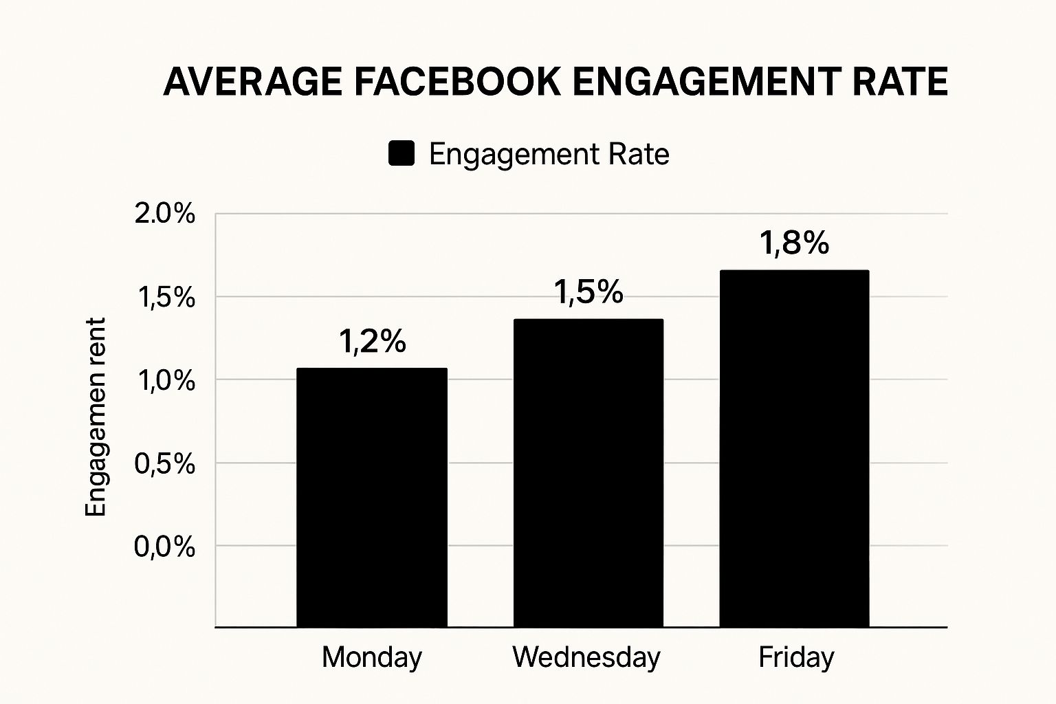 A bar chart comparing average Facebook engagement rates for Monday, Wednesday, and Friday.