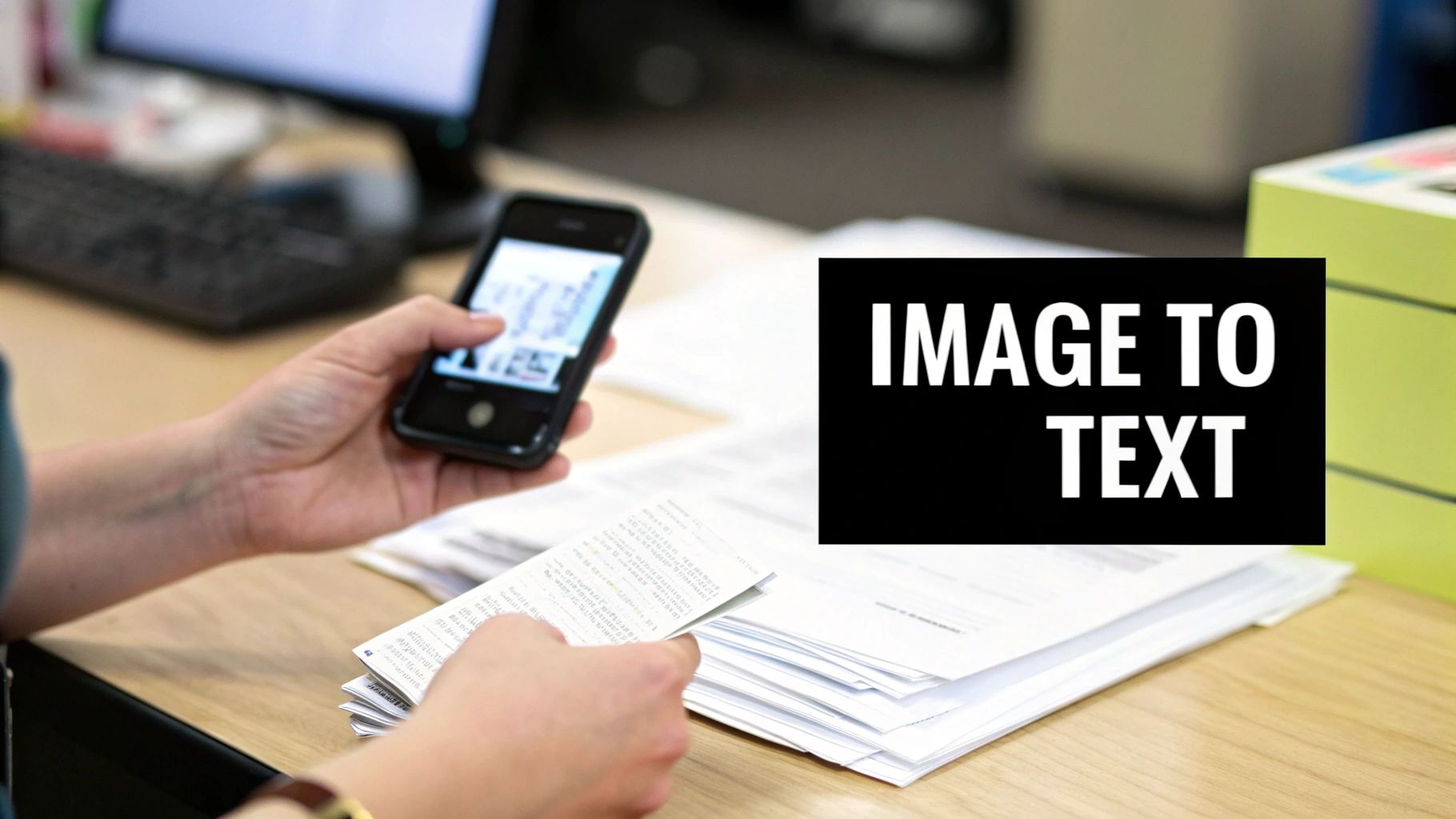 A magnifying glass analyzing text on a digital document, illustrating the process of OCR technology.