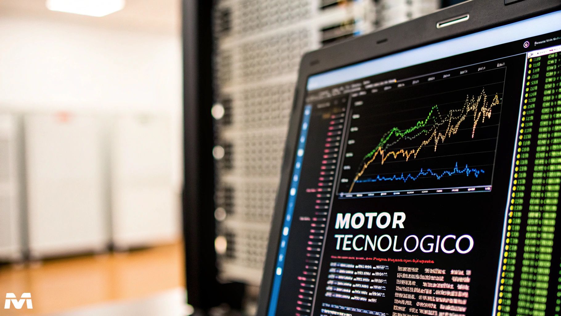 Una ilustración abstracta de engranajes y datos digitales flotando en el aire.