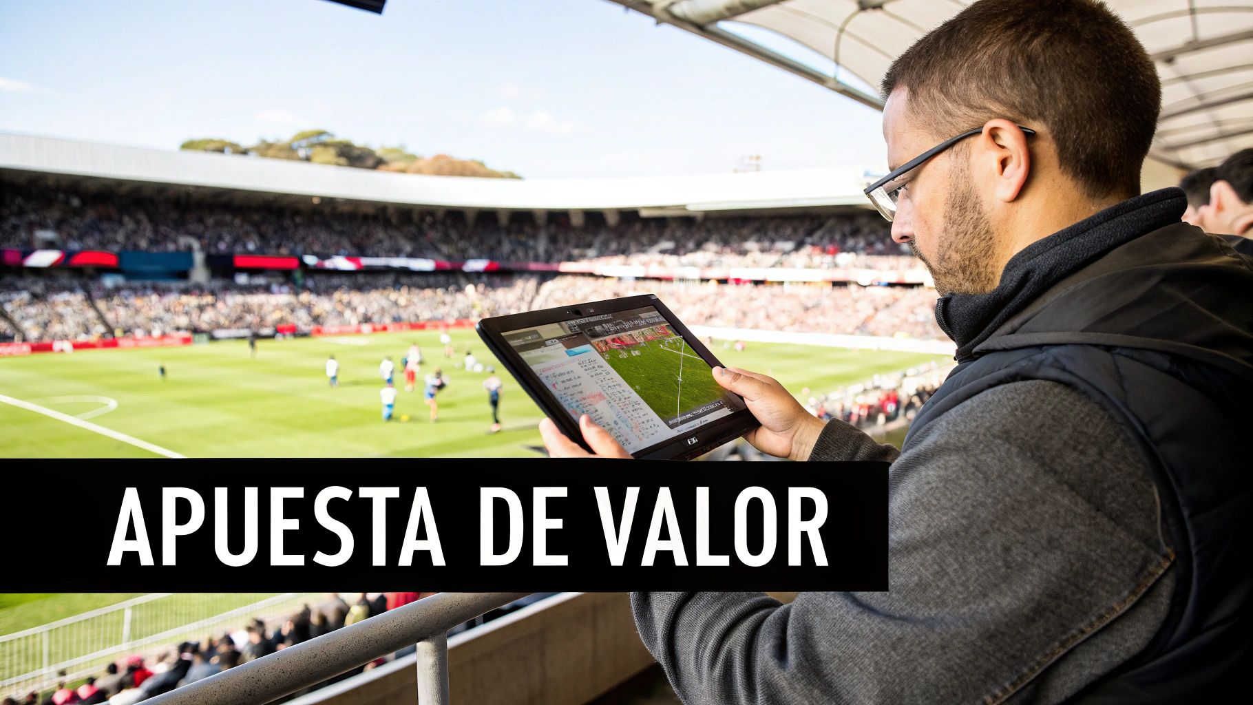 Una lupa sobre una pantalla de ordenador que muestra cuotas de apuestas deportivas, simbolizando la búsqueda de valor.