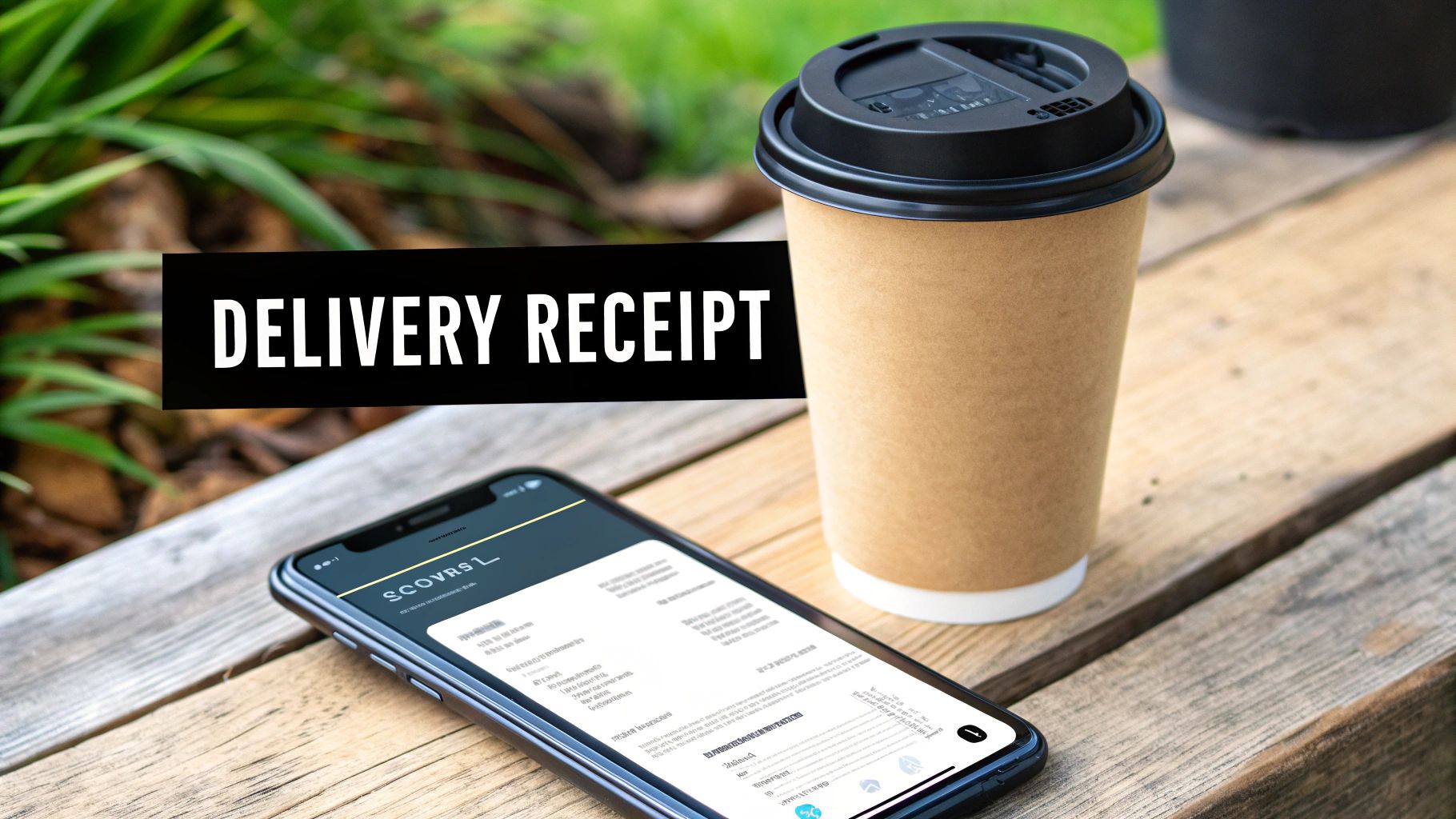 A person's hand holding a smartphone showing a food delivery app with a Starbucks order.