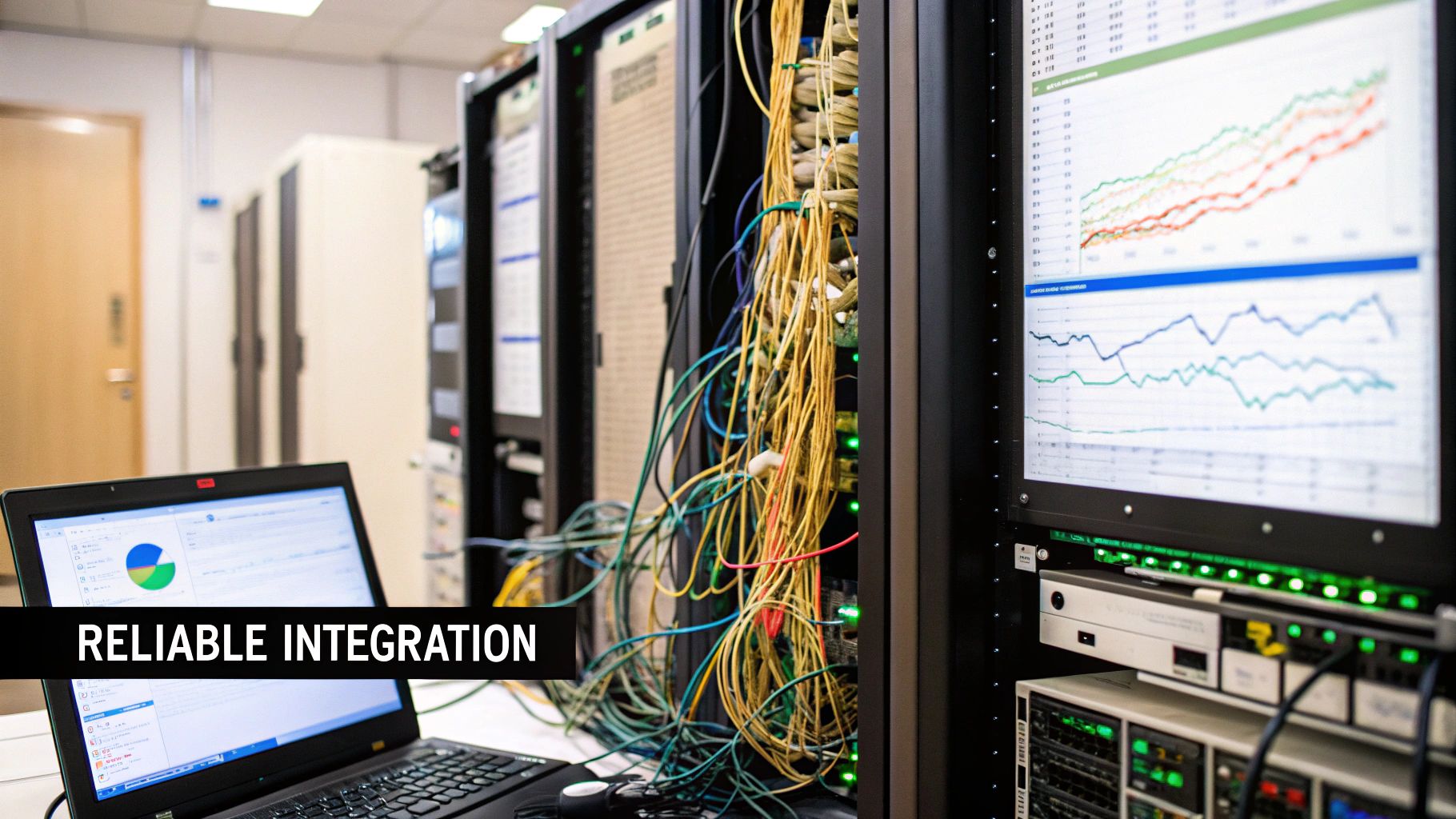 A dashboard showing various performance metrics like uptime, latency, and API call rates.