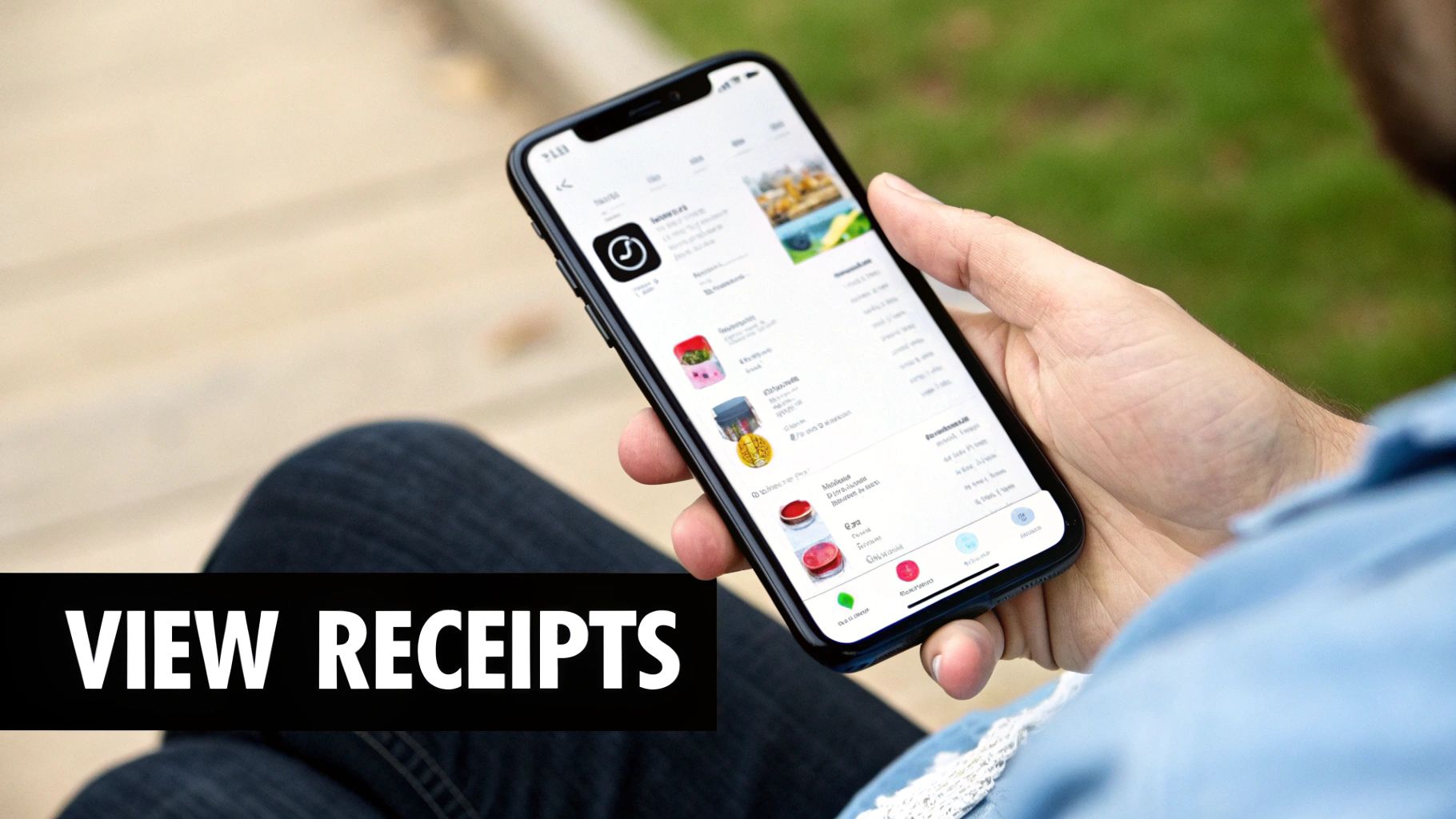 Person checking their iPhone for App Store receipts