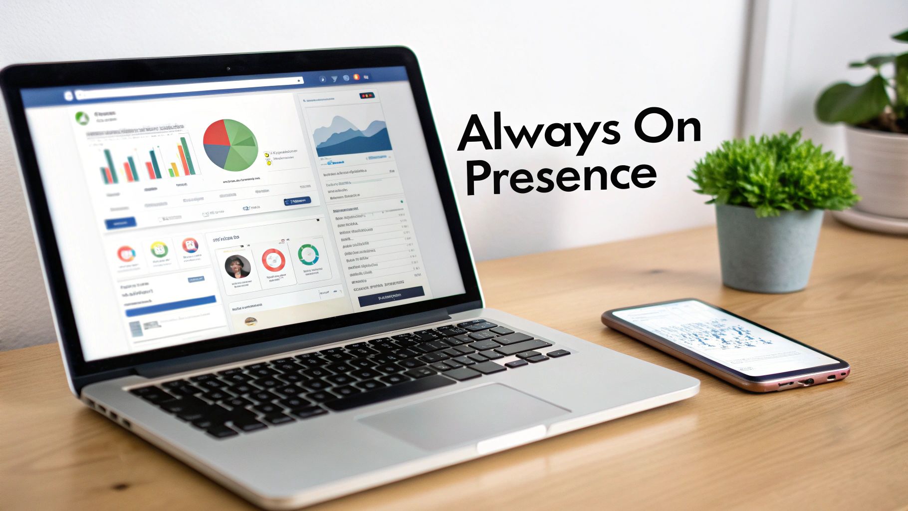 A person managing multiple social media accounts on a large screen, symbolizing automation.