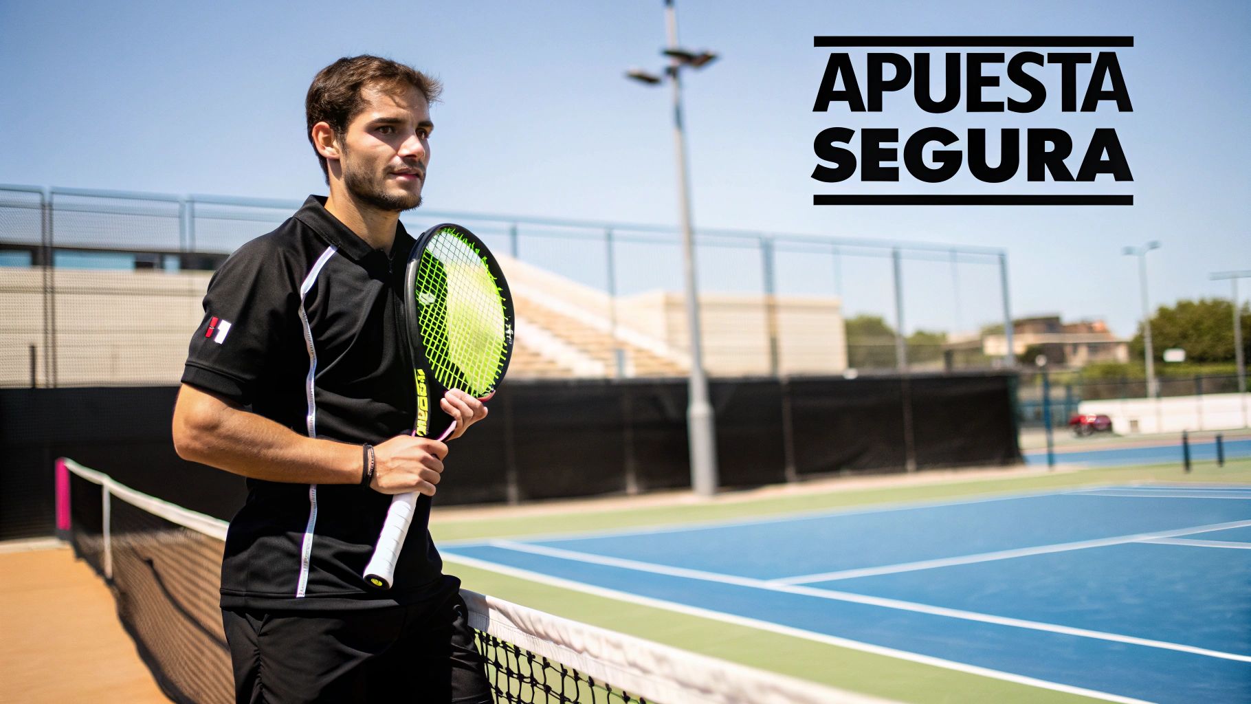 Un jugador de tenis preparándose para sacar en una pista de tierra batida