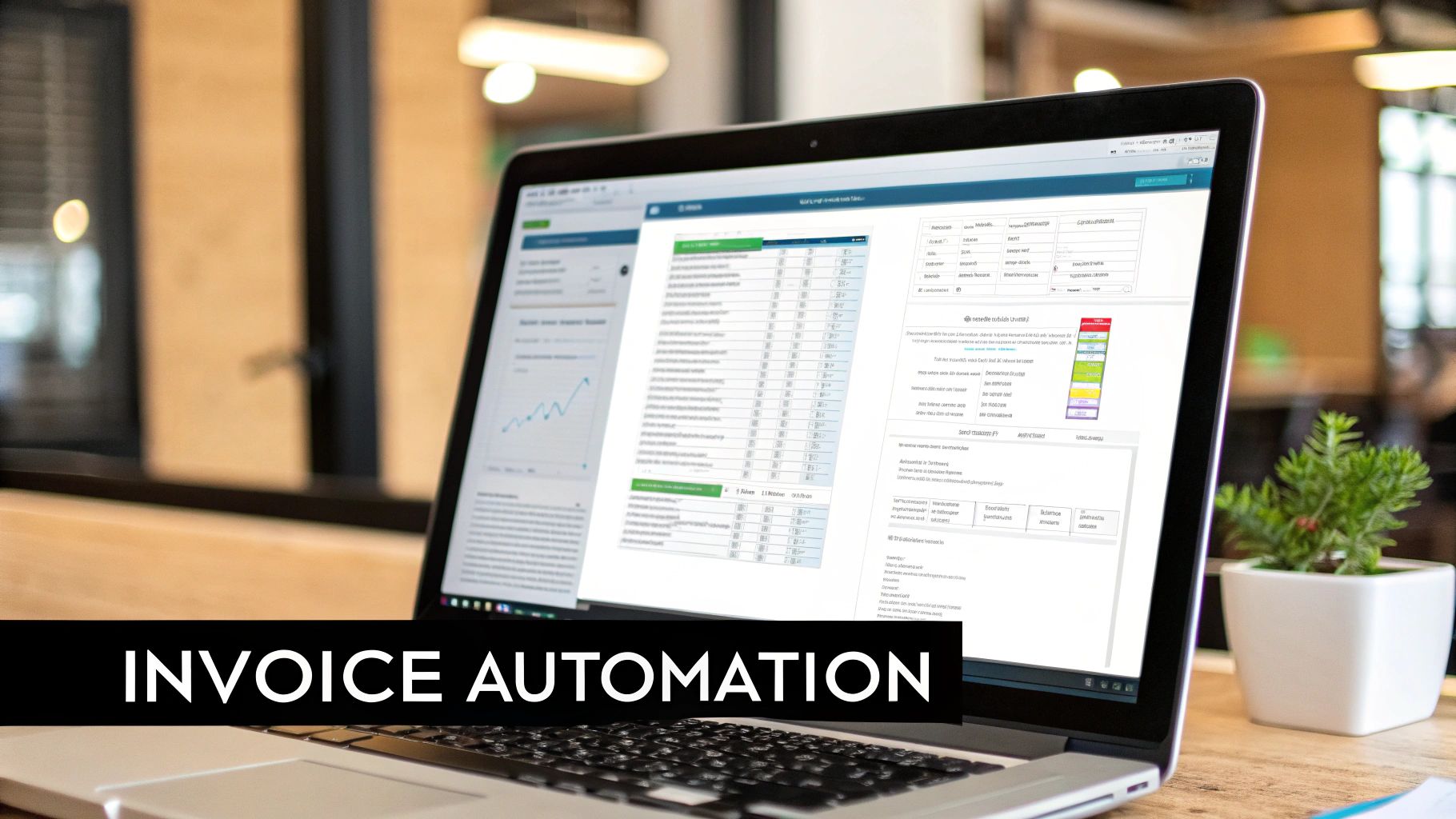 A diagram illustrating the automated invoice processing workflow, showing steps like invoice capture, data extraction, validation, and approval routing.