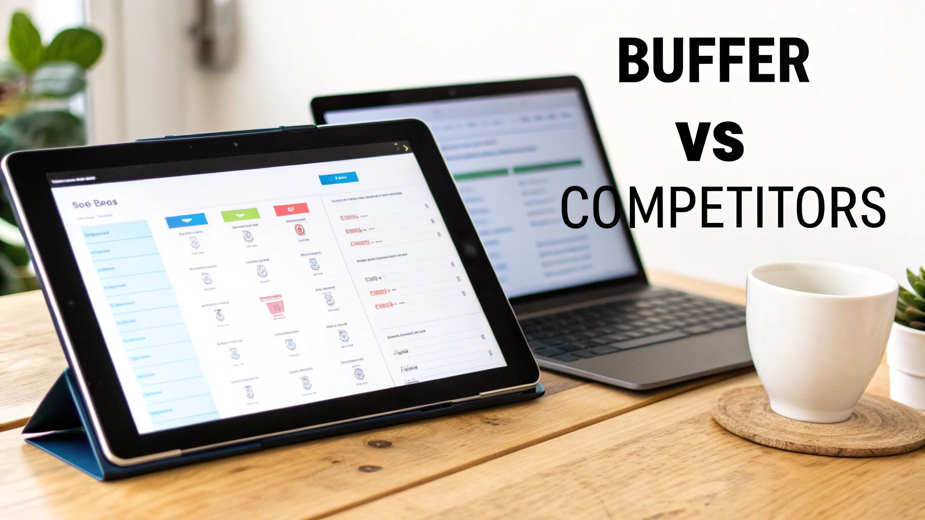 A split screen showing two different social media management tool interfaces, symbolizing a comparison.