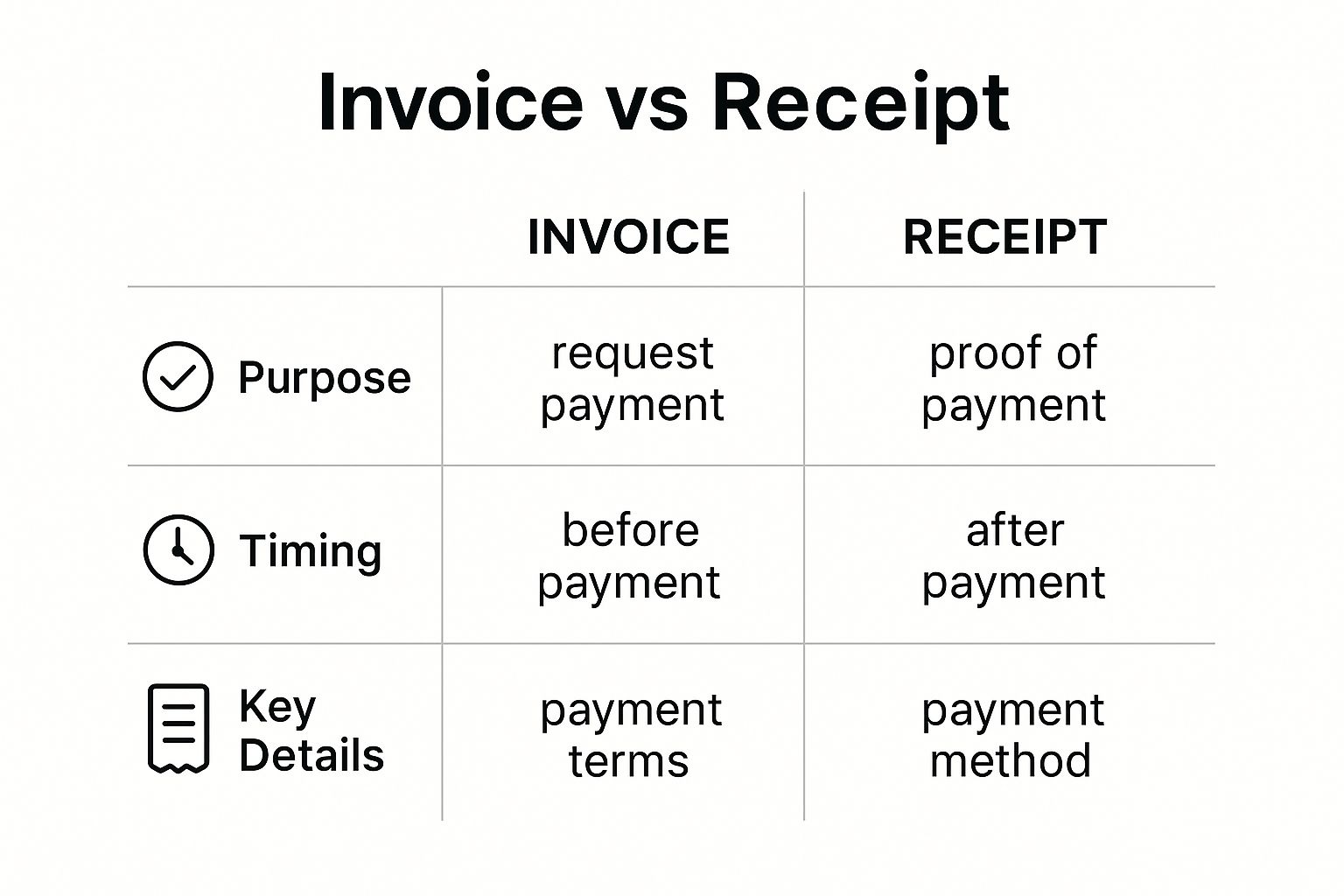 Infographic about difference between an inivoice and receipt