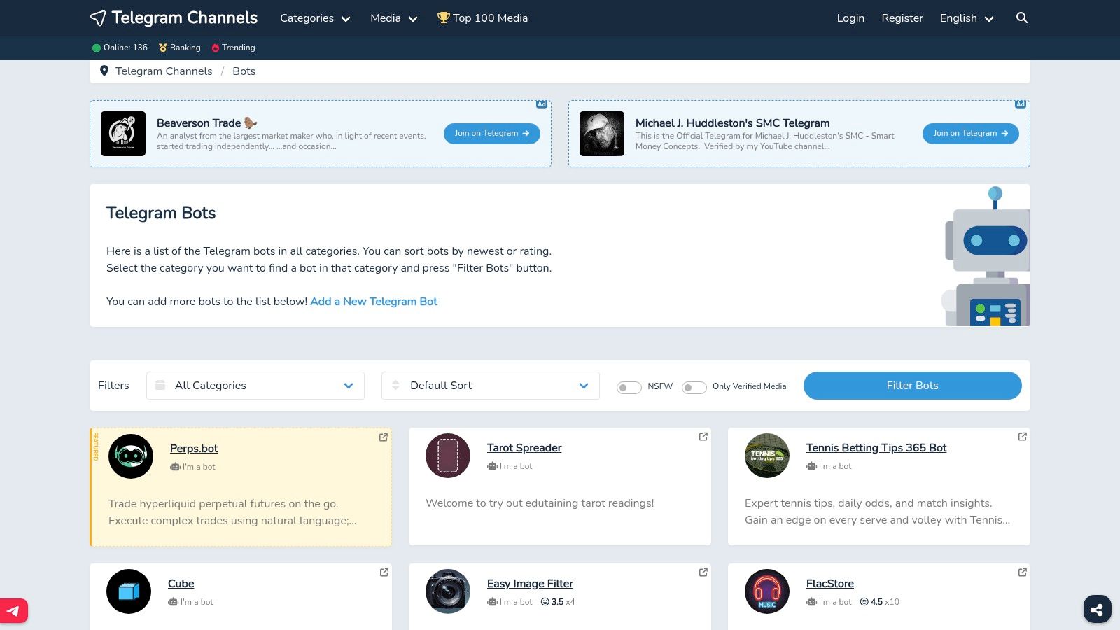 TelegramChannels.me – sección Bots