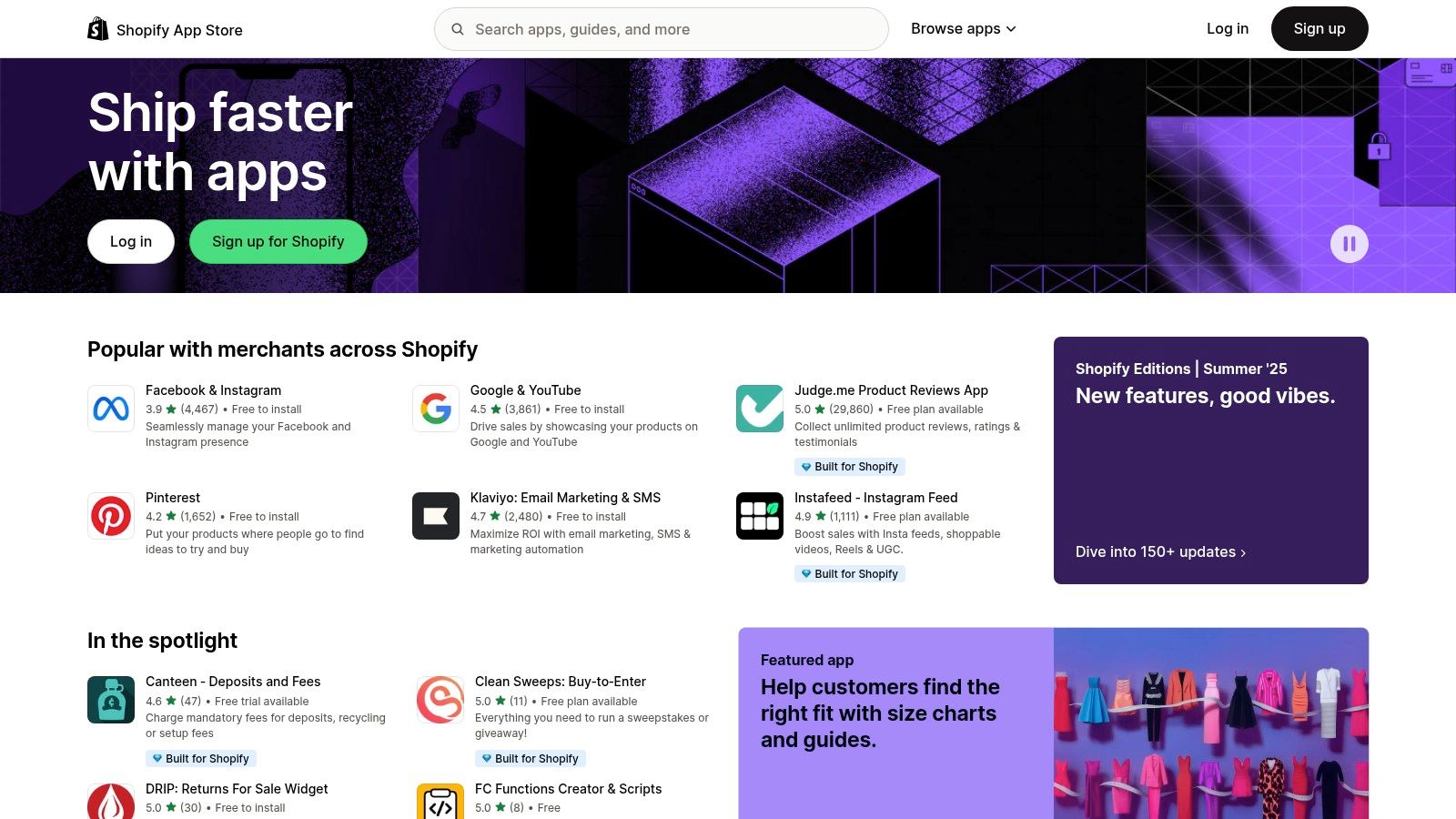 Shopify App Store – Marketing/Social Categories